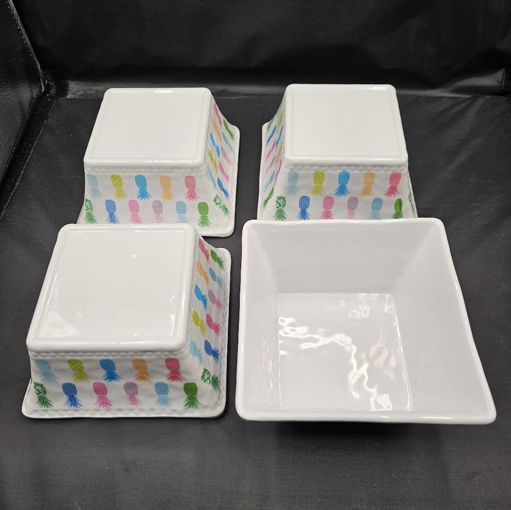 Cynthia Rowley pineapple melamine square cereal bowls